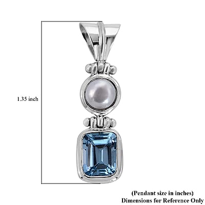 Bali Legacy Sky Blue Topaz and White Pearl Pendant without Chain in Sterling Silver 0.55 ctw