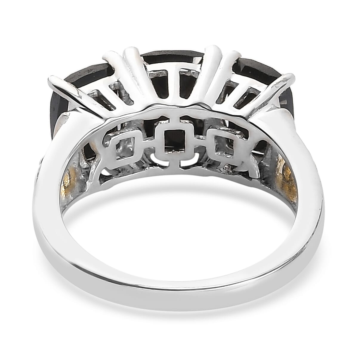 Karis Thai Black Spinel 3 Stone Ring in 18K YG Plated and Platinum Bond (Size 10.0) 4.85 ctw