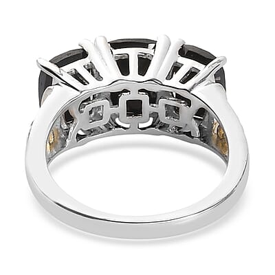 Karis Thai Black Spinel 3 Stone Ring in 18K YG Plated and Platinum Bond (Size 10.0) 4.85 ctw