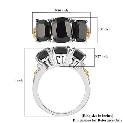 Karis Thai Black Spinel 3 Stone Ring in 18K YG Plated and Platinum Bond (Size 10.0) 4.85 ctw