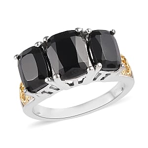 Karis Thai Black Spinel 3 Stone Ring in 18K YG Plated and Platinum Bond (Size 5.0) 4.85 ctw
