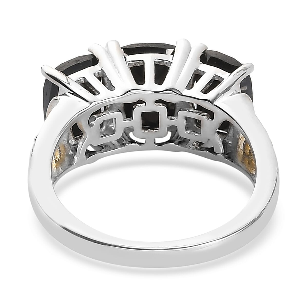 Karis Thai Black Spinel 3 Stone Ring in 18K YG Plated and Platinum Bond (Size 5.0) 4.85 ctw image number 4