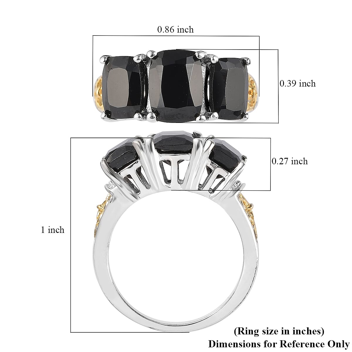 Karis Thai Black Spinel 3 Stone Ring in 18K YG Plated and Platinum Bond (Size 5.0) 4.85 ctw image number 5