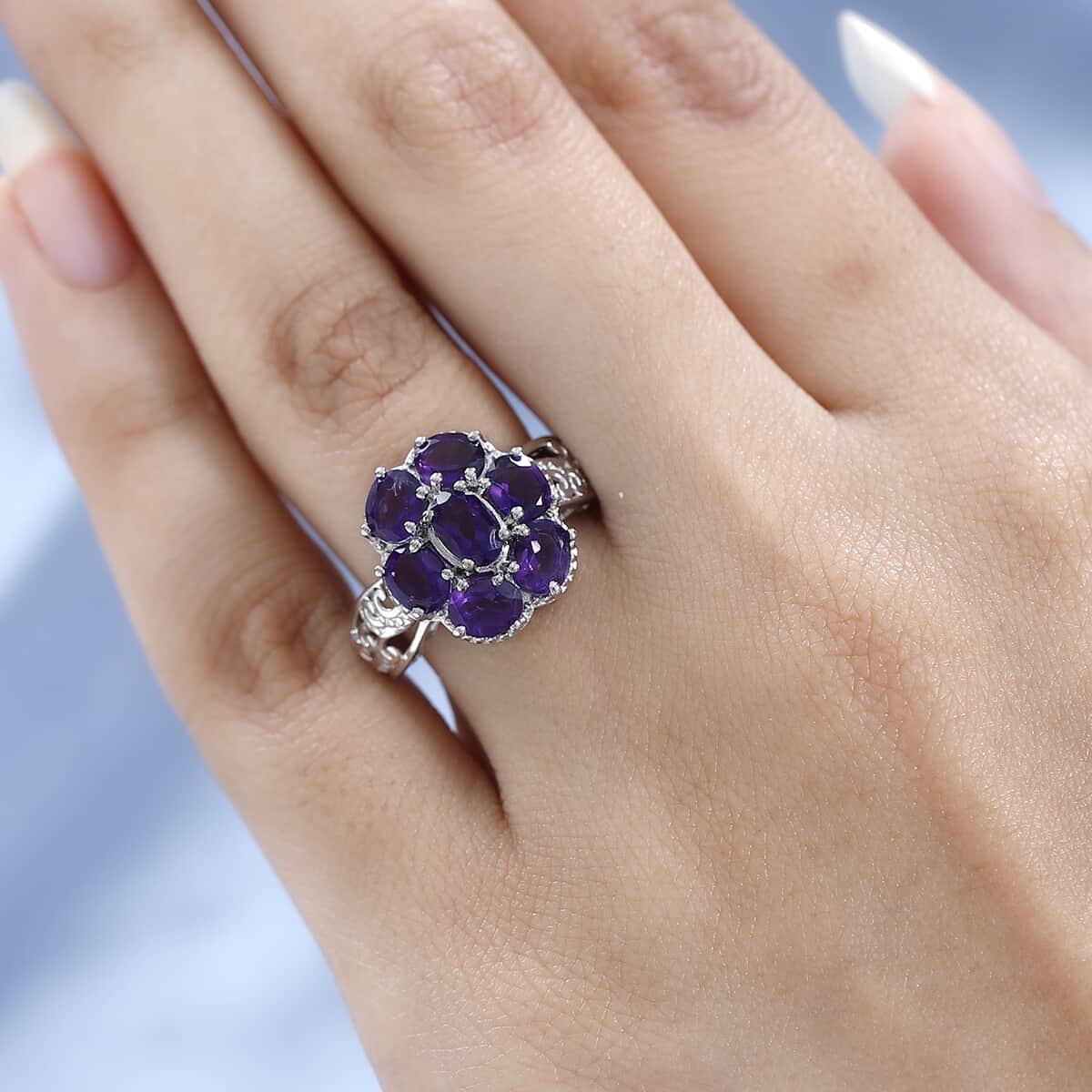 Karis Amethyst Floral Ring in Platinum Bond 2.35 ctw image number 2