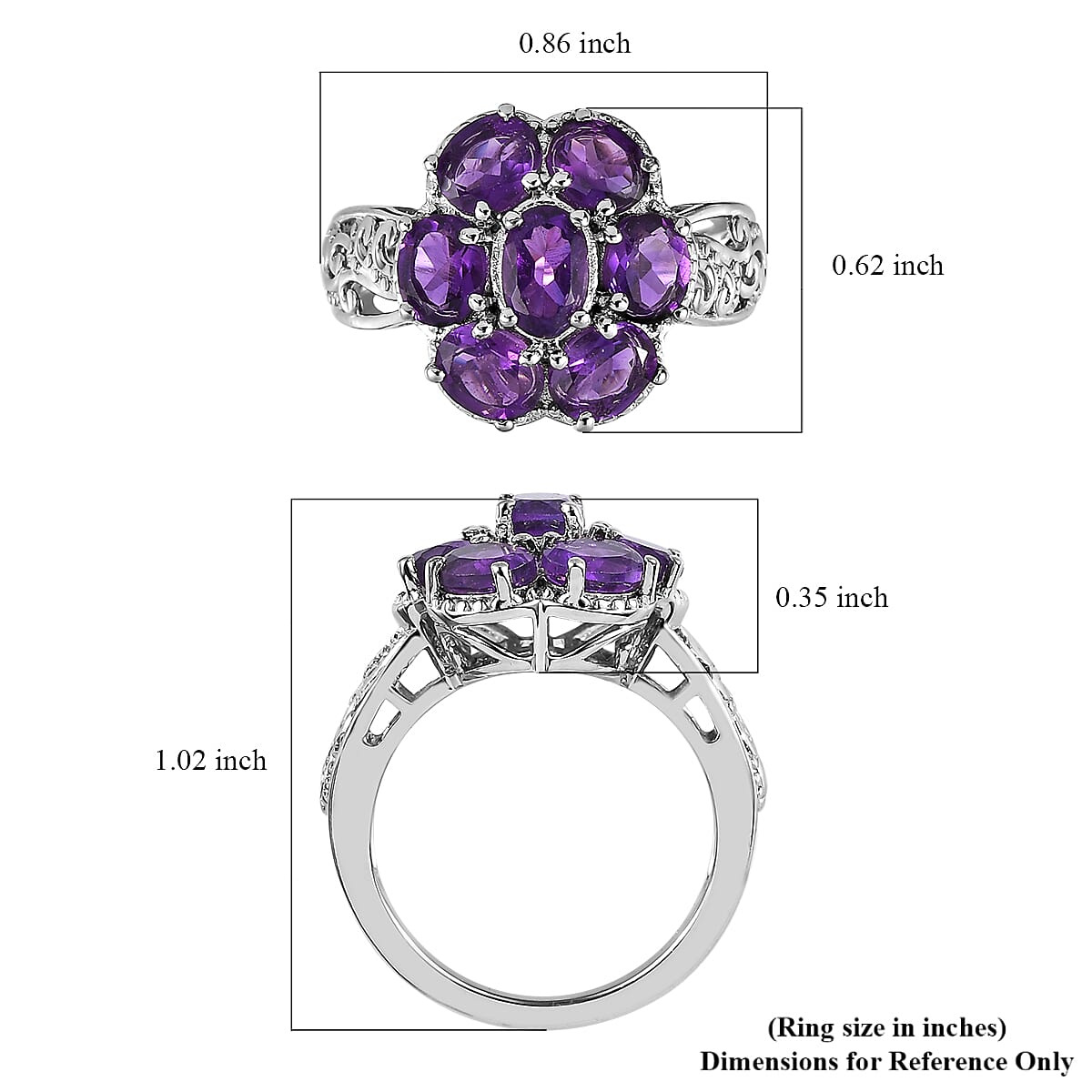 Karis Amethyst Floral Ring in Platinum Bond (Size 10.0) 2.35 ctw