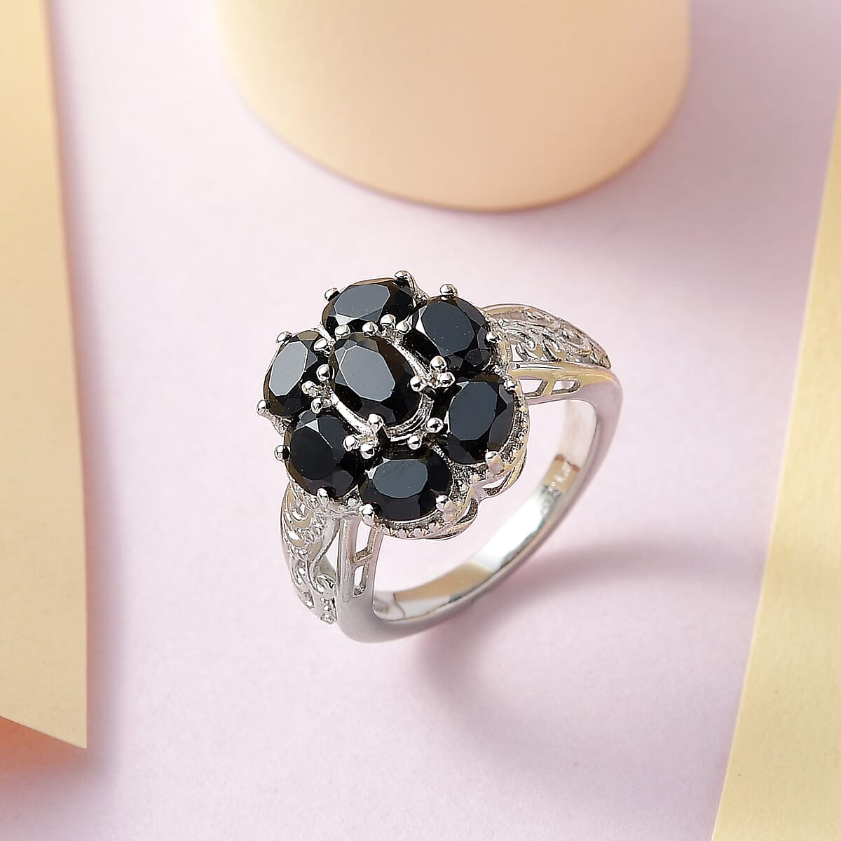 Karis Natural Thai Black Spinel Ring in Platinum Bond 3.00 ctw image number 1