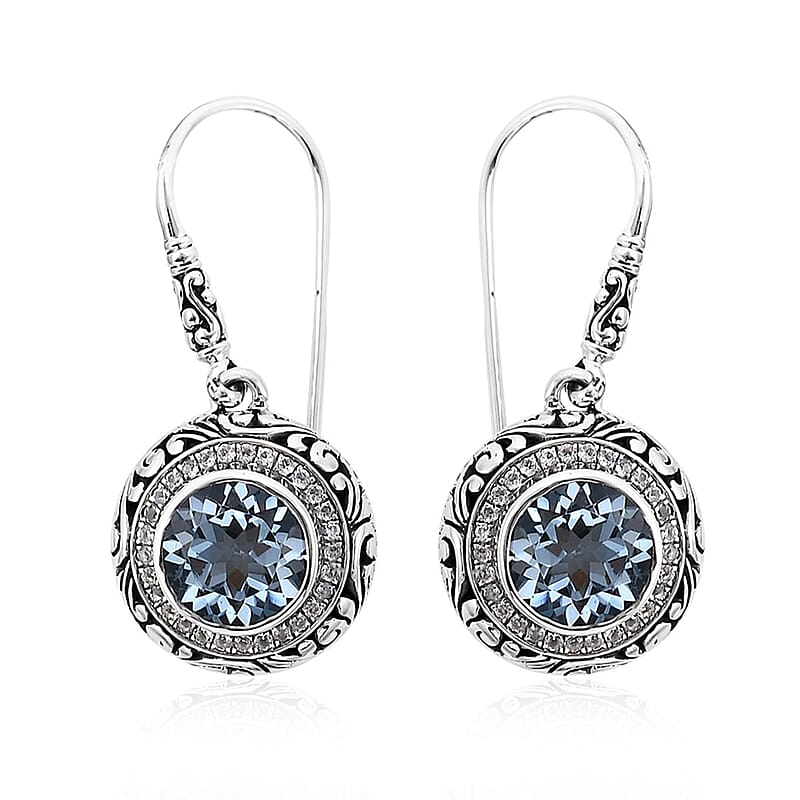 Bali Legacy Sky Blue Topaz and White Topaz Floral Framework Earrings in Sterling Silver 1.30 ctw