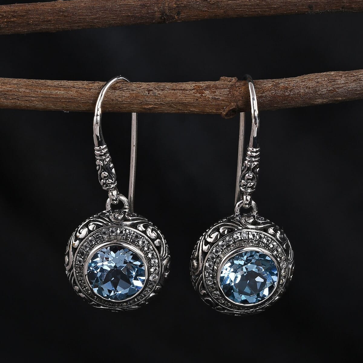 Bali Legacy Sky Blue Topaz and White Topaz Floral Framework Earrings in Sterling Silver 1.30 ctw image number 1