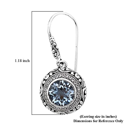 Bali Legacy Sky Blue Topaz and White Topaz Floral Framework Earrings in Sterling Silver 1.30 ctw