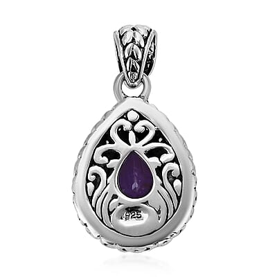 Bali Legacy Amethyst and Simulated Diamond Pendant in Sterling Silver 1.25 ctw