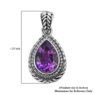 Bali Legacy Amethyst and Simulated Diamond Pendant in Sterling Silver 1.25 ctw