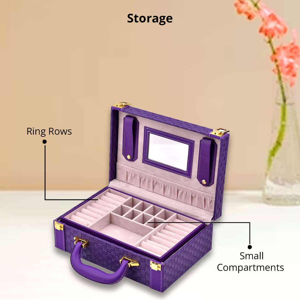 Purple Faux Leather Woven Texture 2 Layer Briefcase Jewelry Box (10.8"x7.3"x3.25") image number 3