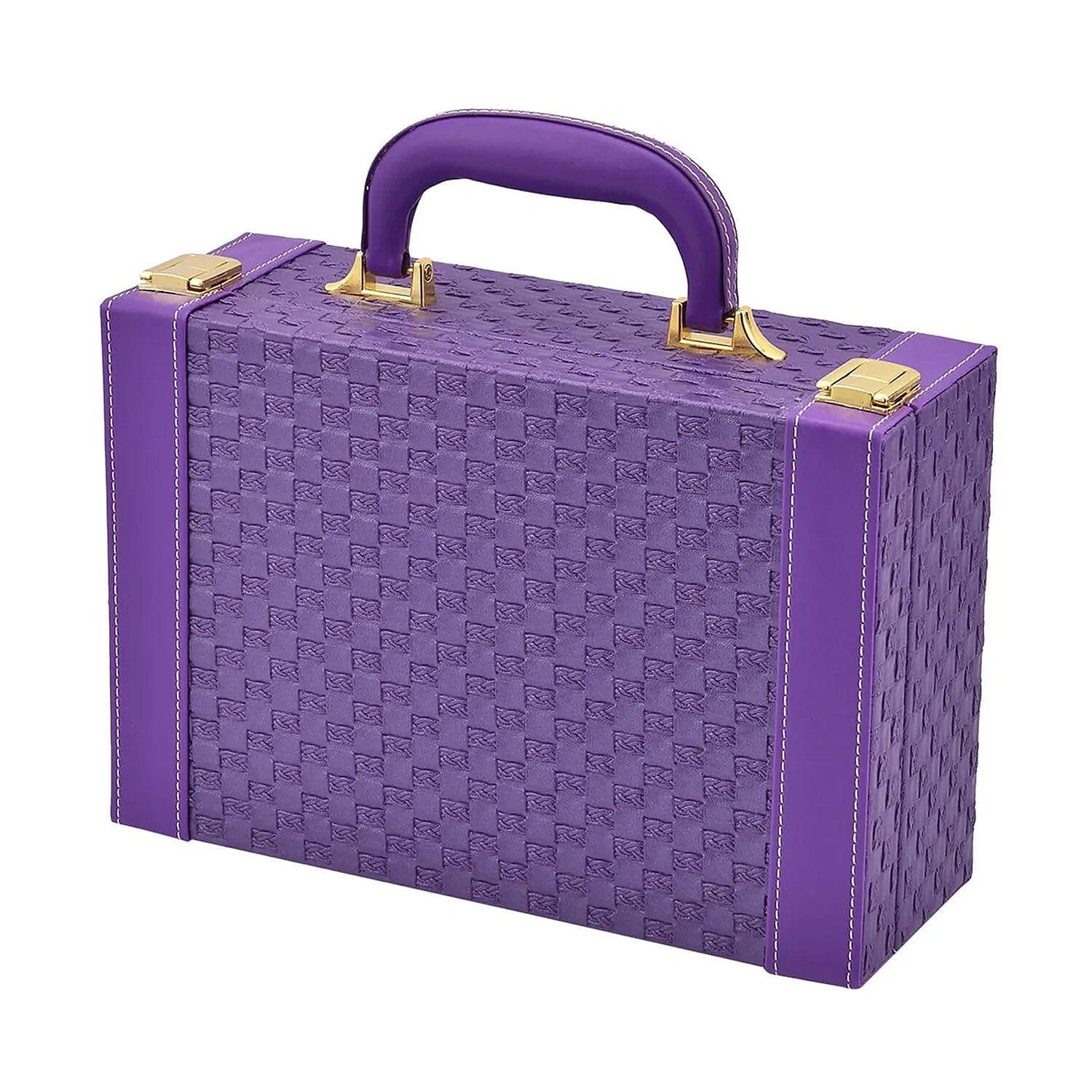 Buy Purple Faux Leather Woven Texture 2 Layer Briefcase Jewelry