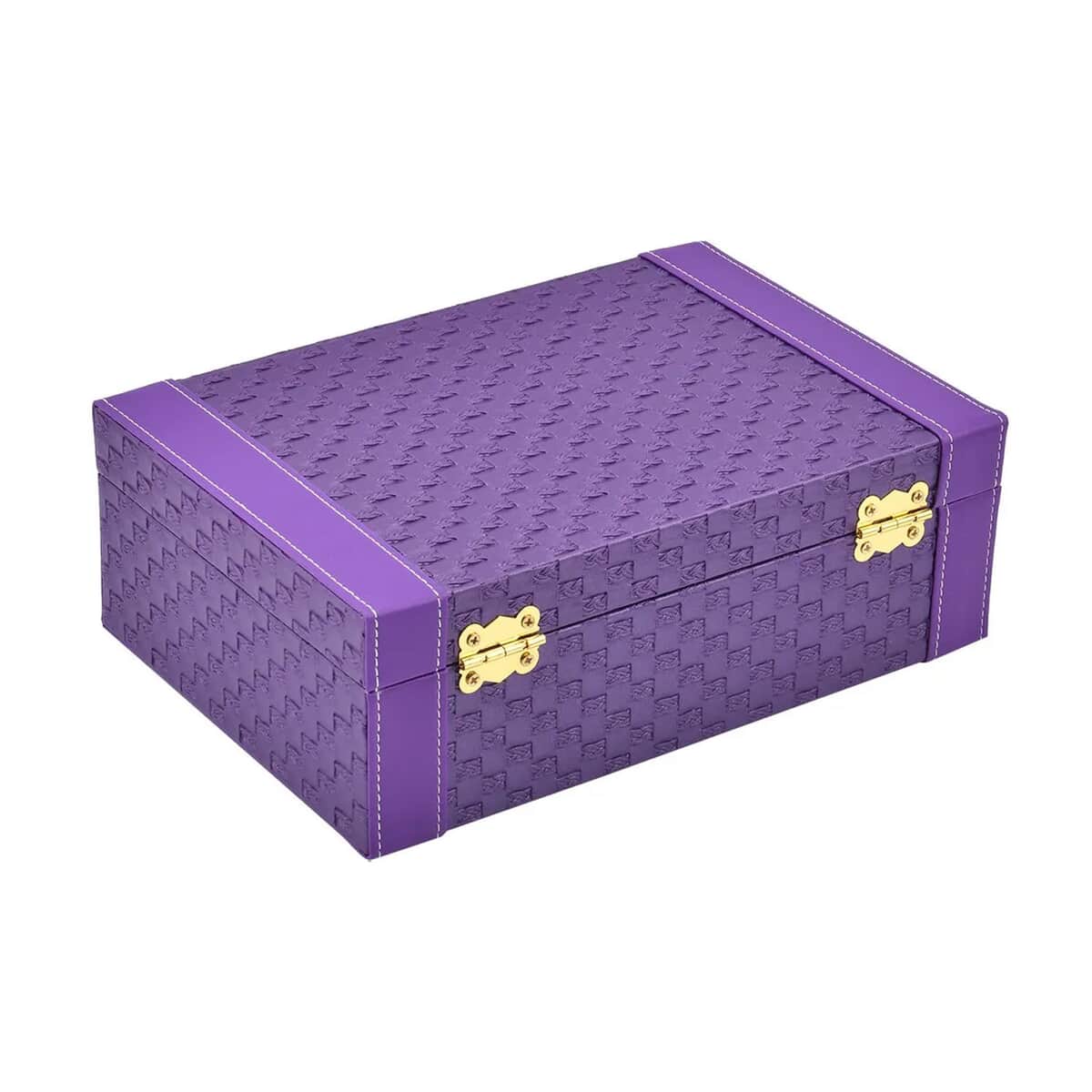 Purple Faux Leather Woven Texture 2 Layer Briefcase Jewelry Box (10.8"x7.3"x3.25") image number 6