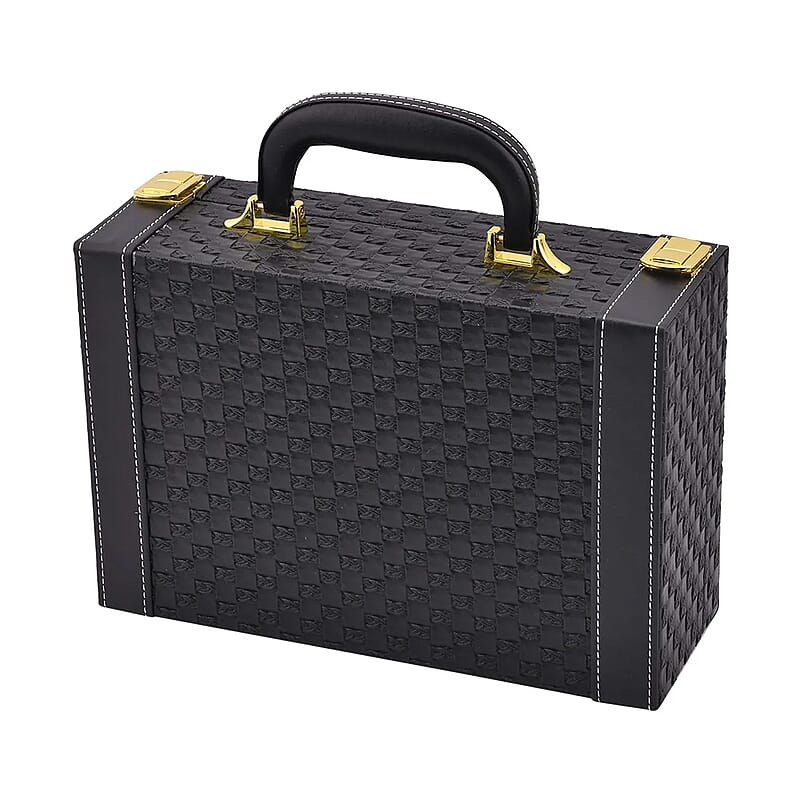 Black Faux Leather Woven Texture 2 Layer Briefcase Jewelry Box, Jewelry Storage Box for Women, Jewelry Case, Jewelry Organizer
