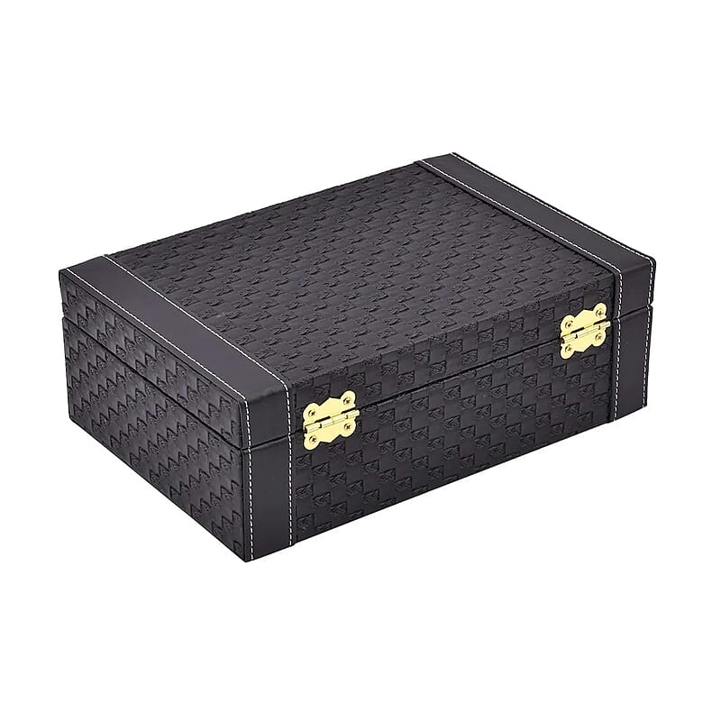 Black Faux Leather Woven Texture 2 Layer Briefcase Jewelry Box, Jewelry Storage Box for Women, Jewelry Case, Jewelry Organizer