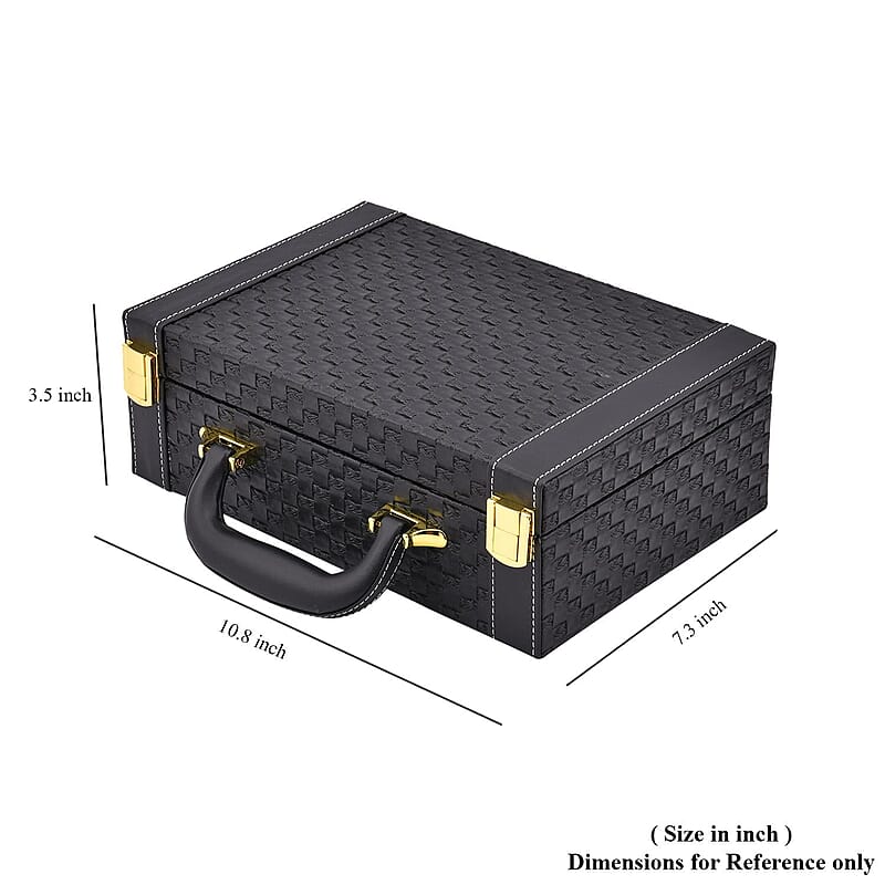 Black Faux Leather Woven Texture 2 Layer Briefcase Jewelry Box, Jewelry Storage Box for Women, Jewelry Case, Jewelry Organizer