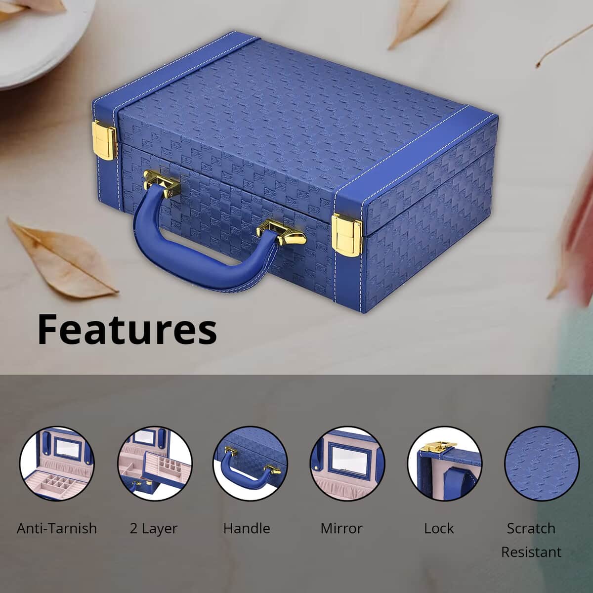 Light Blue Faux Leather Travel Anti Tarnish Scratch Resistant Jewelry Box  Lock