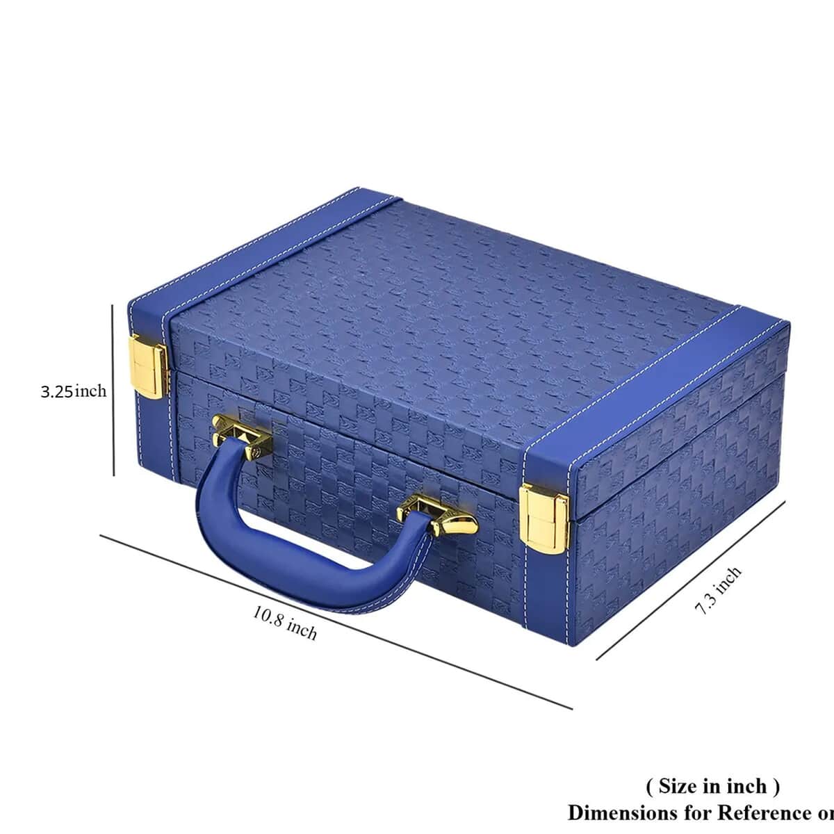 Blue Faux Leather Woven Texture 2 Layer Briefcase Jewelry Box image number 4