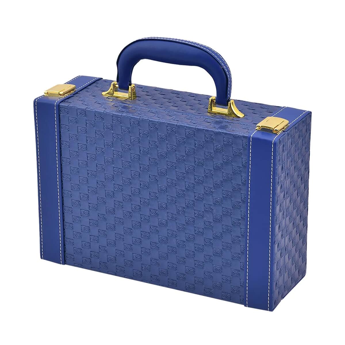 Blue Faux Leather Woven Texture 2 Layer Briefcase Jewelry Box image number 5