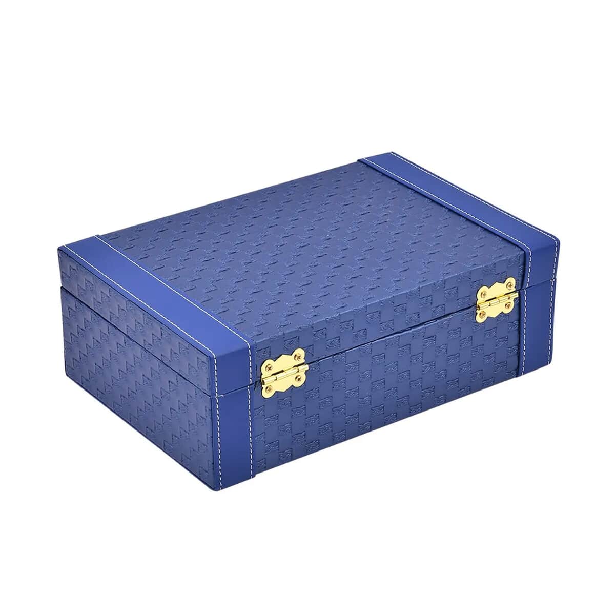 Blue Faux Leather Woven Texture 2 Layer Briefcase Jewelry Box image number 6