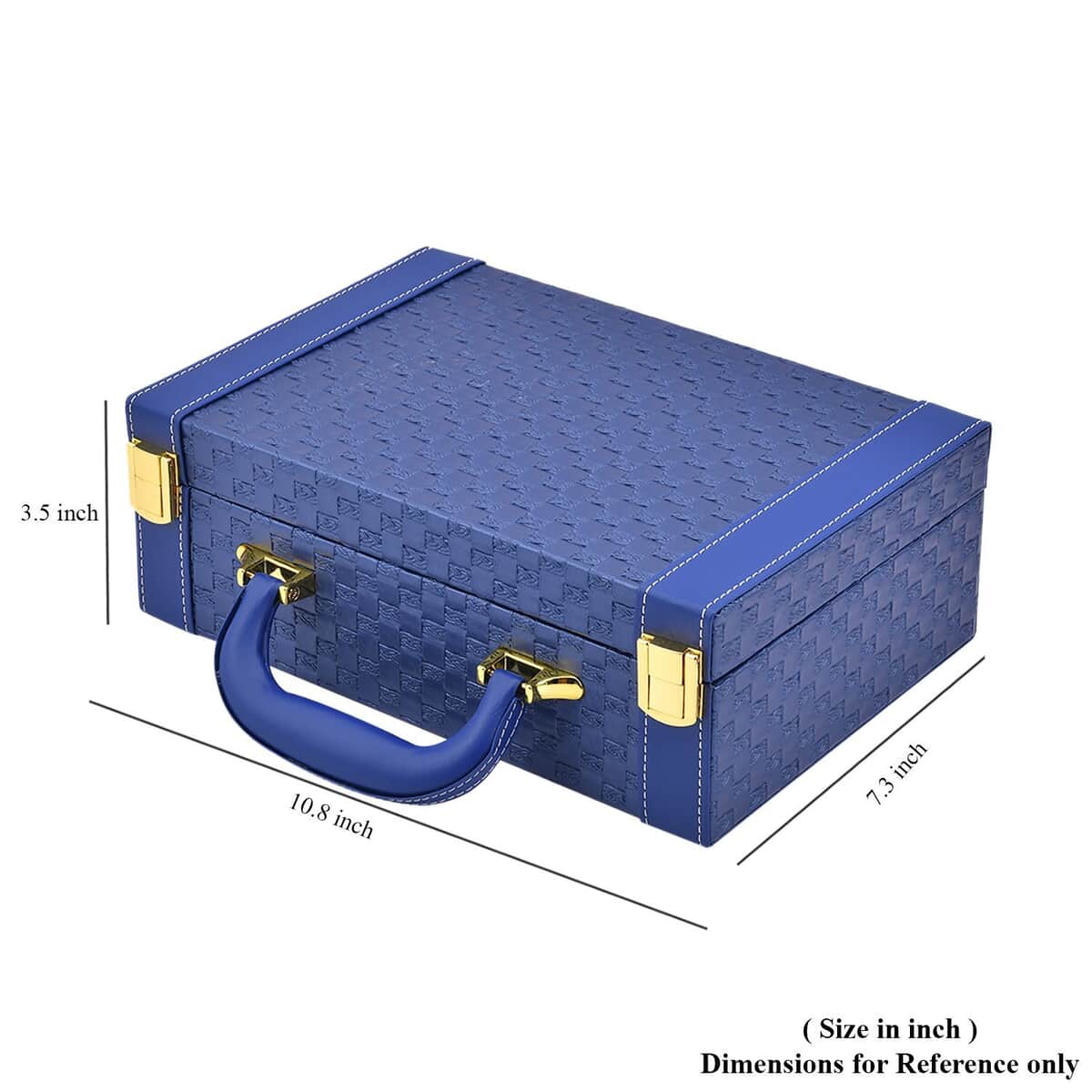 Blue Faux Leather Woven Texture 2 Layer Briefcase Jewelry Box image number 7