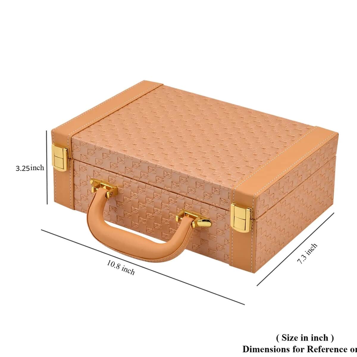 Peach Faux Leather Woven Texture 2 Layer Briefcase Jewelry Box, Jewelry Storage Box for Women, Jewelry Case, Jewelry Organizer image number 4