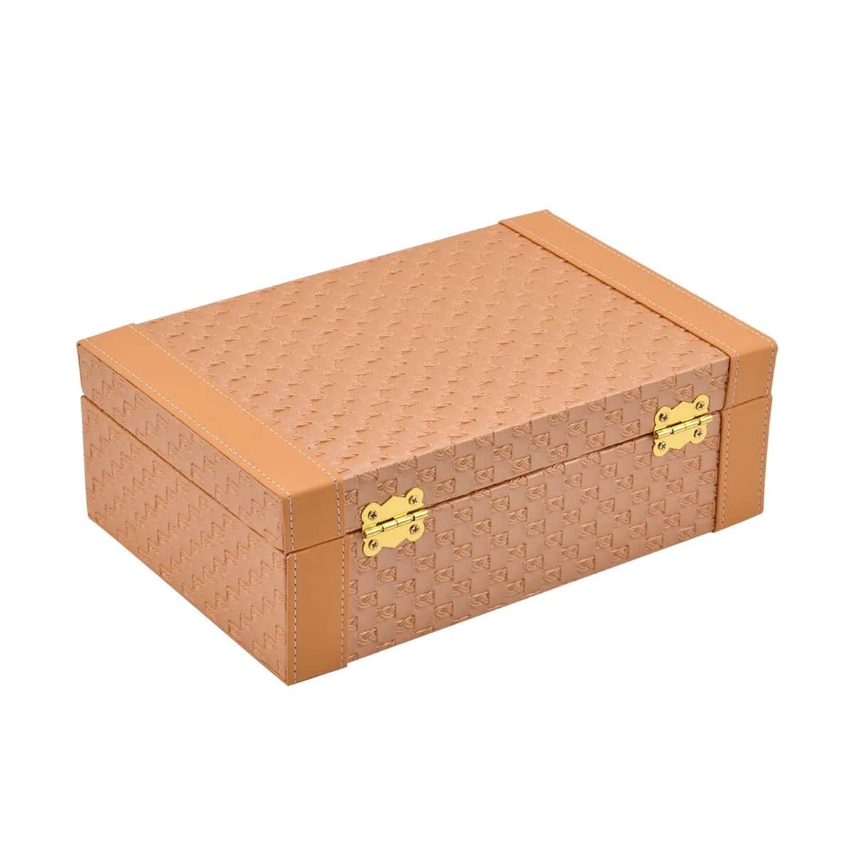 Peach Faux Leather Woven Texture 2 Layer Briefcase Jewelry Box, Jewelry Storage Box for Women, Jewelry Case, Jewelry Organizer image number 6