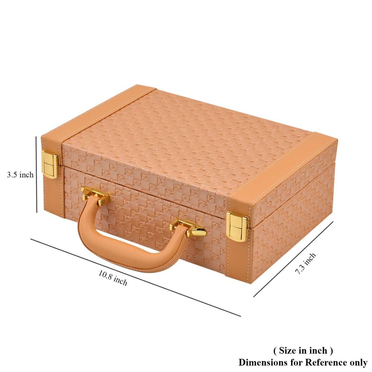 Peach Faux Leather Woven Texture 2 Layer Briefcase Jewelry Box, Jewelry Storage Box for Women, Jewelry Case, Jewelry Organizer image number 7