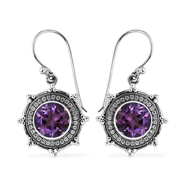 Bali Legacy Amethyst and Simulated Diamond Sun Star Earrings in Sterling Silver 1.40 ctw