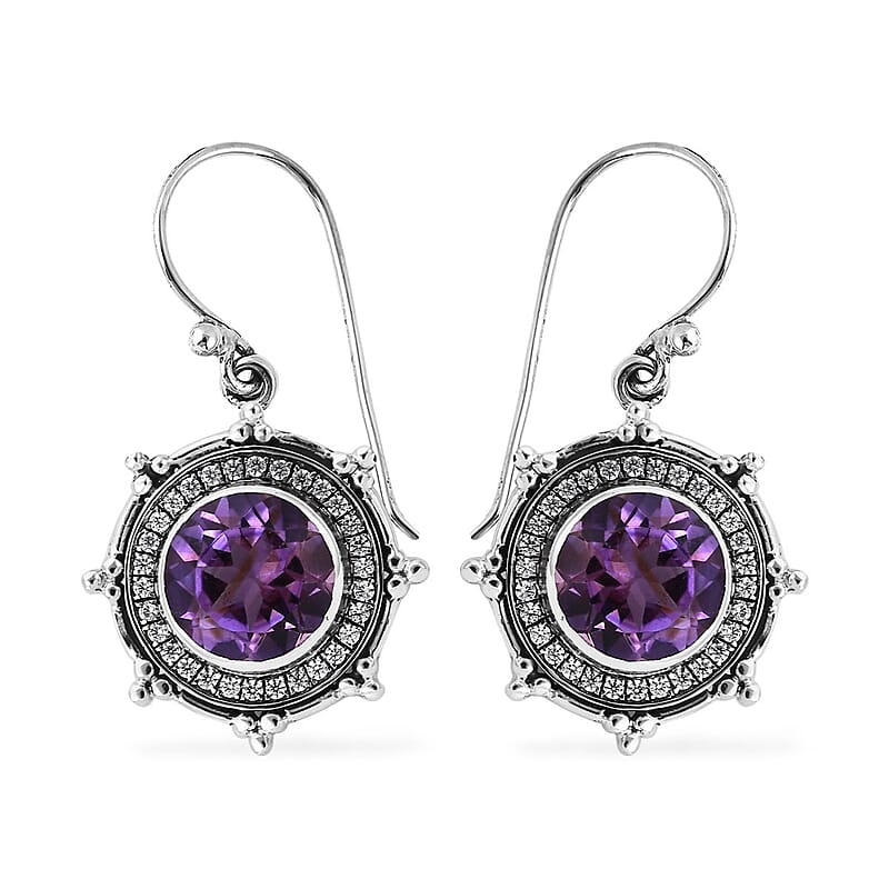 Bali Legacy Amethyst and Simulated Diamond Sun Star Earrings in Sterling Silver 1.40 ctw