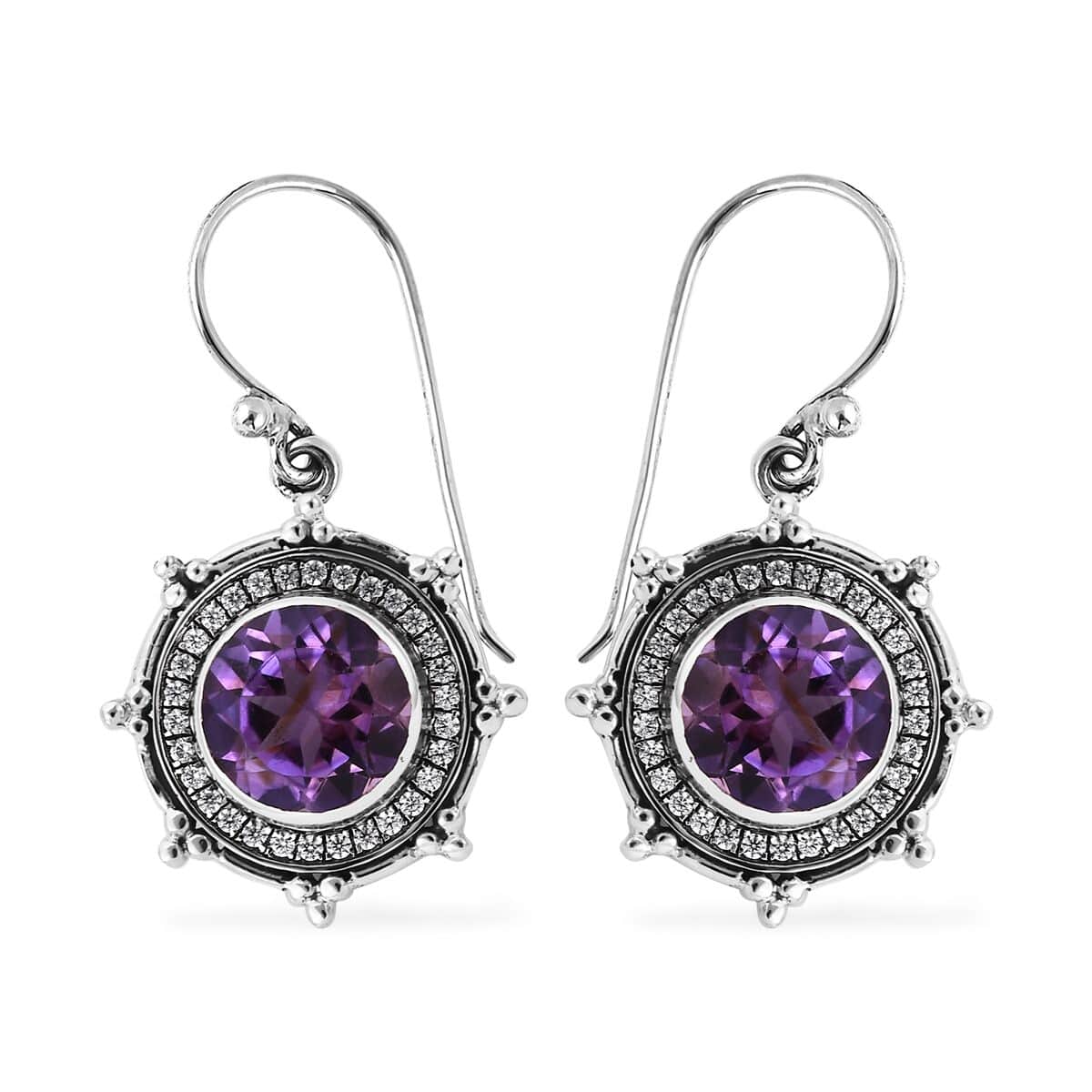 Mother’s Day Gift Bali Legacy Amethyst and Simulated Diamond Sun Star Earrings in Sterling Silver 1.40 ctw image number 0