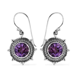 Mother’s Day Gift Bali Legacy Amethyst and Simulated Diamond Sun Star Earrings in Sterling Silver 1.40 ctw