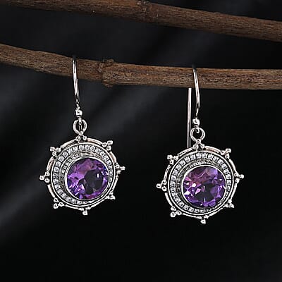 Bali Legacy Amethyst and Simulated Diamond Sun Star Earrings in Sterling Silver 1.40 ctw