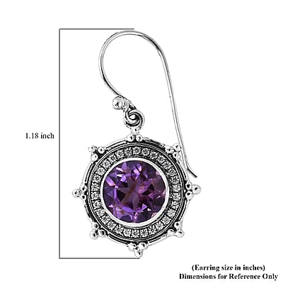 Bali Legacy Amethyst and Simulated Diamond Sun Star Earrings in Sterling Silver 1.40 ctw