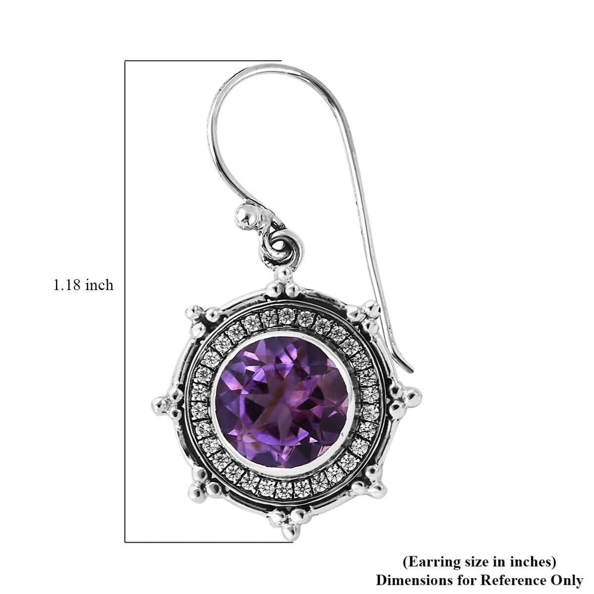 Mother’s Day Gift Bali Legacy Amethyst and Simulated Diamond Sun Star Earrings in Sterling Silver 1.40 ctw image number 4