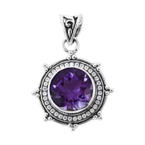 Mother’s Day Gift Bali Legacy Amethyst and Simulated Diamond Sun Star Pendant in Sterling Silver 1.20 ctw