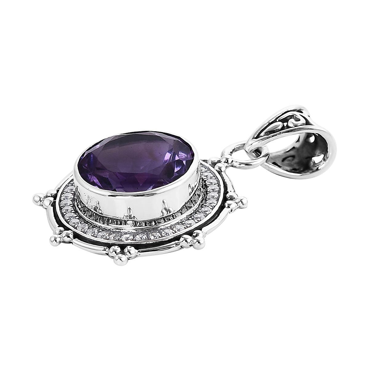 Bali Legacy Amethyst and Simulated Diamond Sun Star Pendant without Chain in Sterling Silver 1.20 ctw image number 3