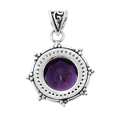Bali Legacy Amethyst and Simulated Diamond Sun Star Pendant without Chain in Sterling Silver 1.20 ctw