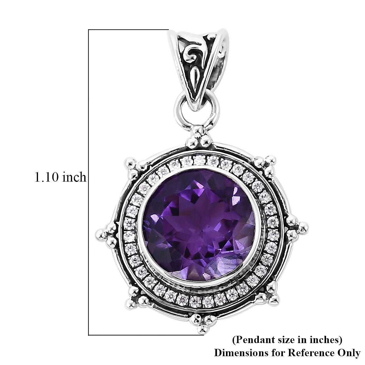 Bali Legacy Amethyst and Simulated Diamond Sun Star Pendant without Chain in Sterling Silver 1.20 ctw image number 5