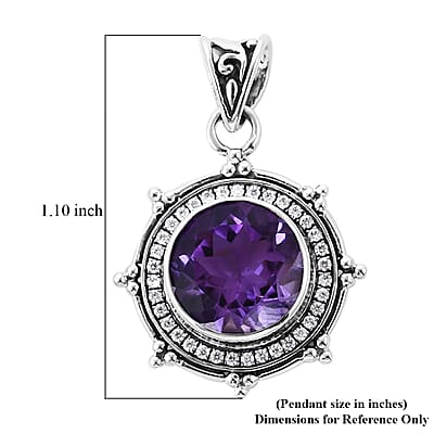 Bali Legacy Amethyst and Simulated Diamond Sun Star Pendant without Chain in Sterling Silver 1.20 ctw