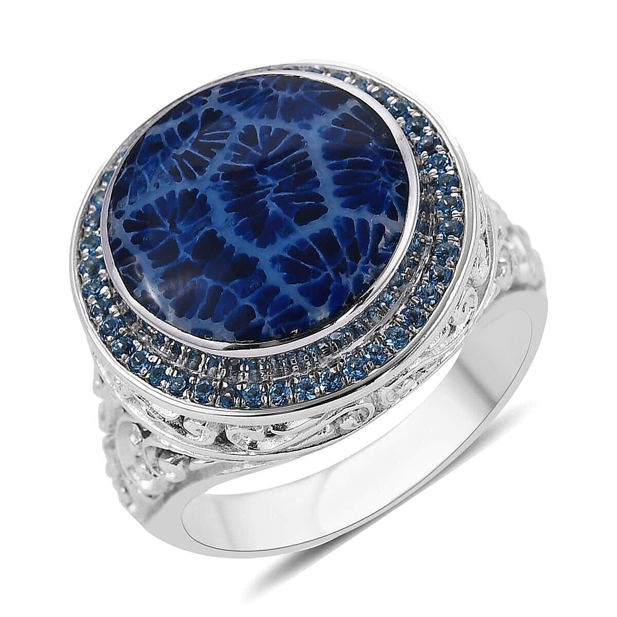 BALI LEGACY Blue Resin Shell, Swiss Blue Topaz Ring in Sterling Silver (Size 6.0) (7.2 g) 0.40 ctw image number 0