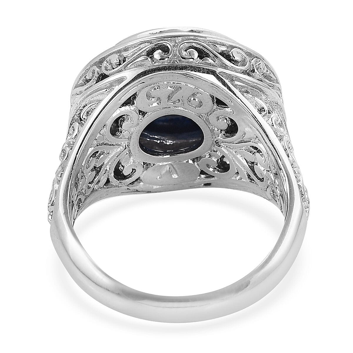 Bali Legacy Blue Resin Shell and Swiss Blue Topaz Floral Framework Ring in Sterling Silver (Size 6.0) 0.40 ctw image number 4