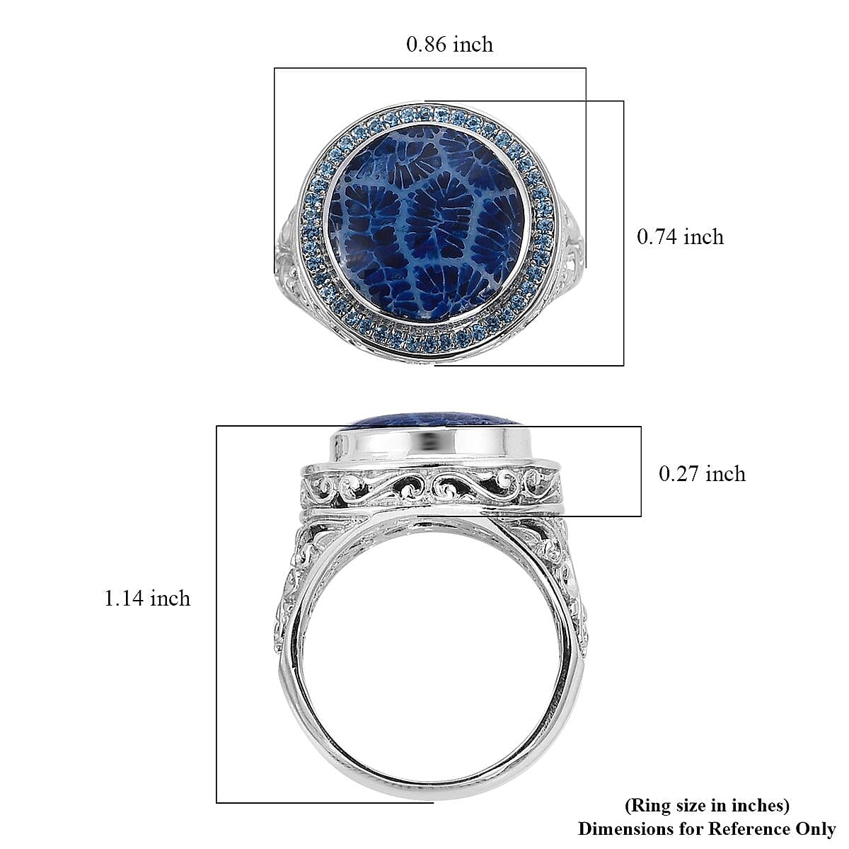 Bali Legacy Blue Resin Shell and Swiss Blue Topaz Floral Framework Ring in Sterling Silver (Size 6.0) 0.40 ctw image number 5