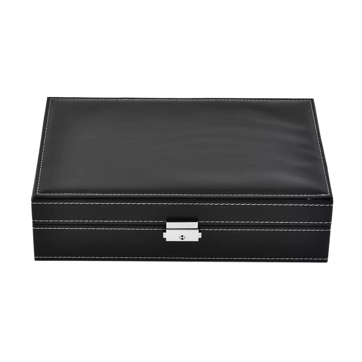 Black Faux Leatehr Watch and Jewelry Organizer with Lock (11.8"x8"x3.1") image number 0