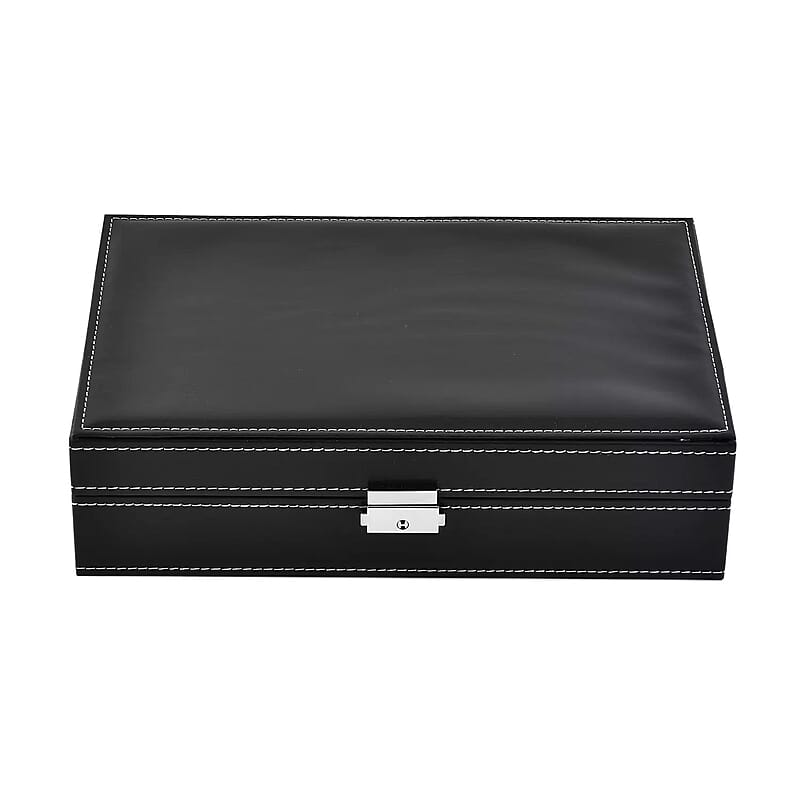 Black Faux Leather Watch and Jewelry Organizer with Lock