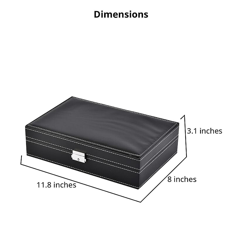 Black Faux Leather Watch and Jewelry Organizer with Lock