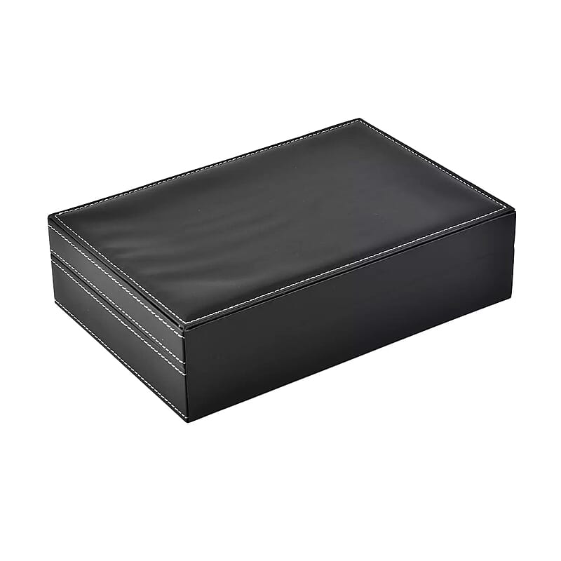 Black Faux Leather Watch and Jewelry Organizer with Lock