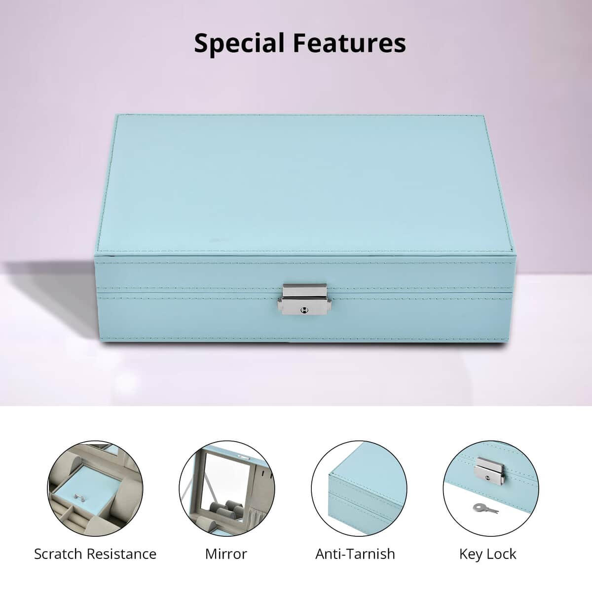 Turquoise Blue Faux Leather Watch and Jewelry Organizer with Lock image number 1