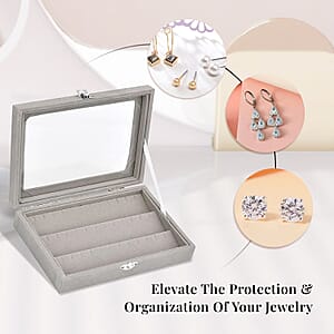Gray Velvet Earrings Box with Glass Window